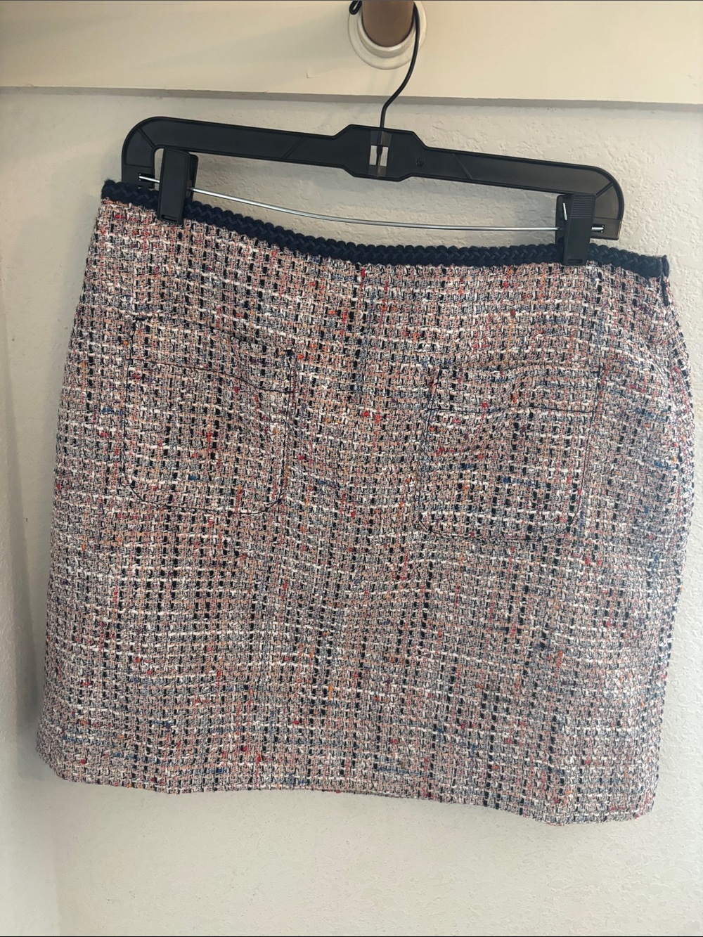 Loft Fashion Multicolor Tweed Mini Skirt with Navy Trim